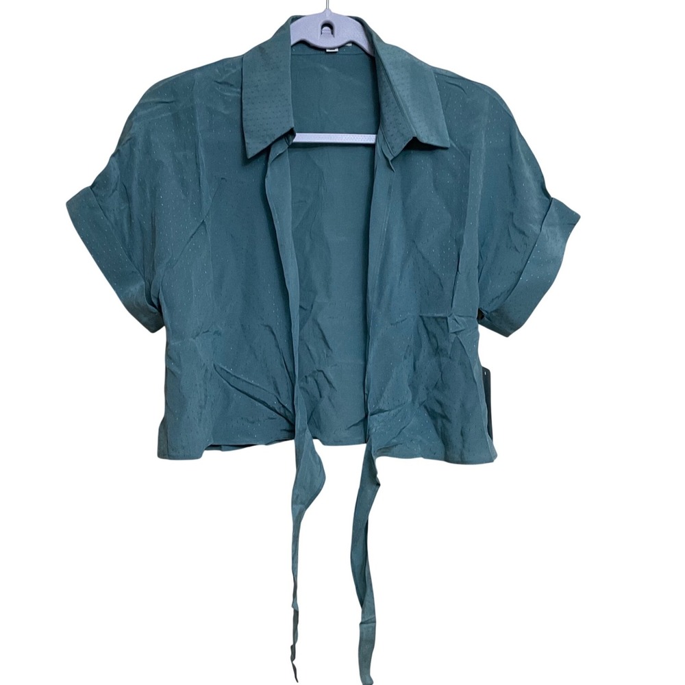 Tulip B Crop Top Women S Green Excellence Tie Front Short Sleeve Textured